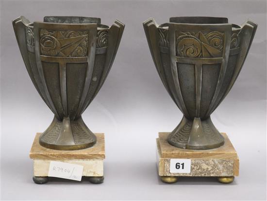 A pair of Art Deco French urns on stands bookends height 24.5cm